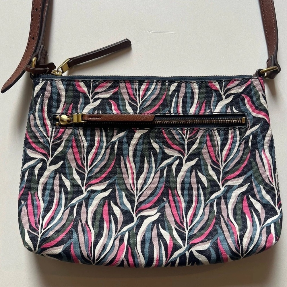 Fossil Multicolor Floral Print Leather Trim Crossbody Shoulder Bag boho - Picture 7 of 15